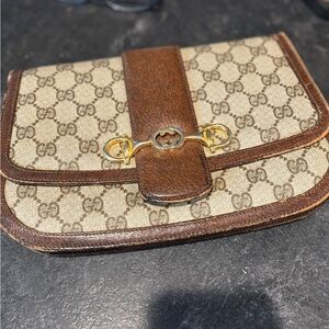 Gucci Brown and Tan Clutch with Horsebit Detail